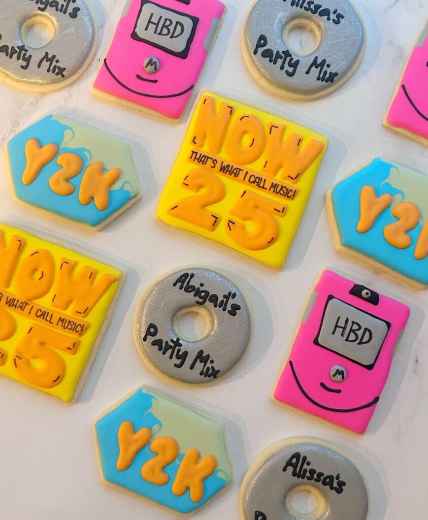 Y2K themed birthday cookies