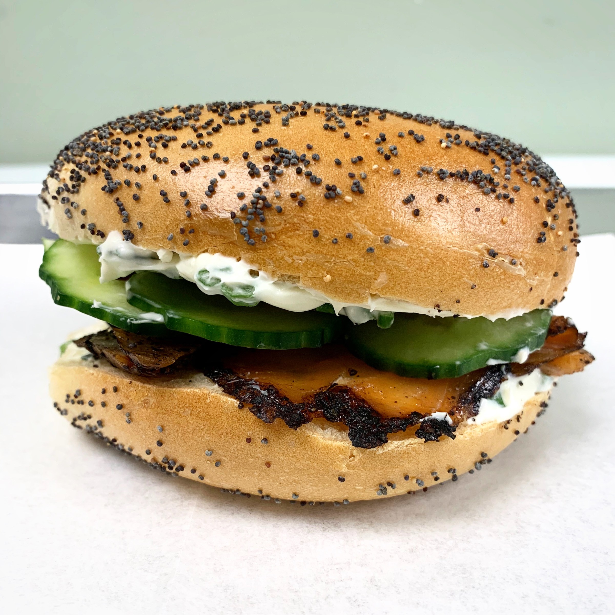 poppy seed bagel sandwich