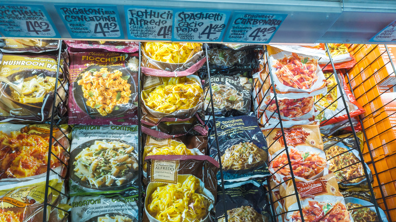 Store freezer stocked with Trader Joe's Italian frozen meals