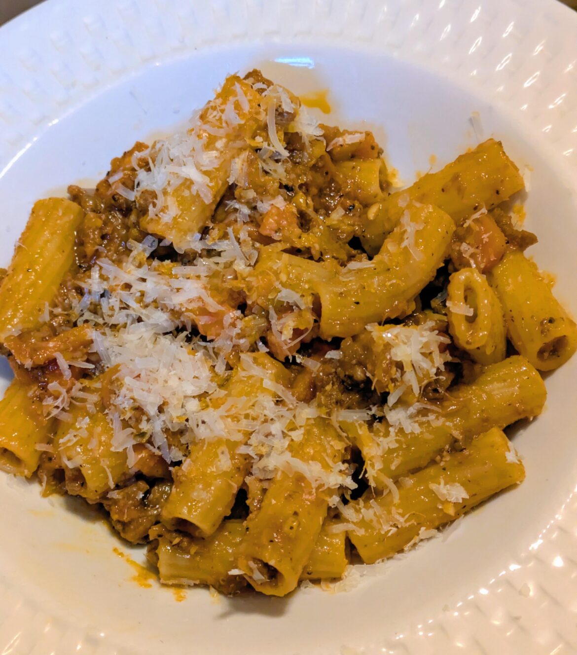 Lunch today is Rigatoni Bolognese