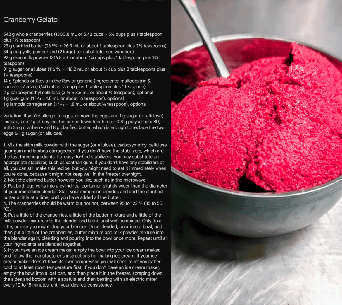 Cranberry Gelato, recipe calculated, written, tested and photographed by me