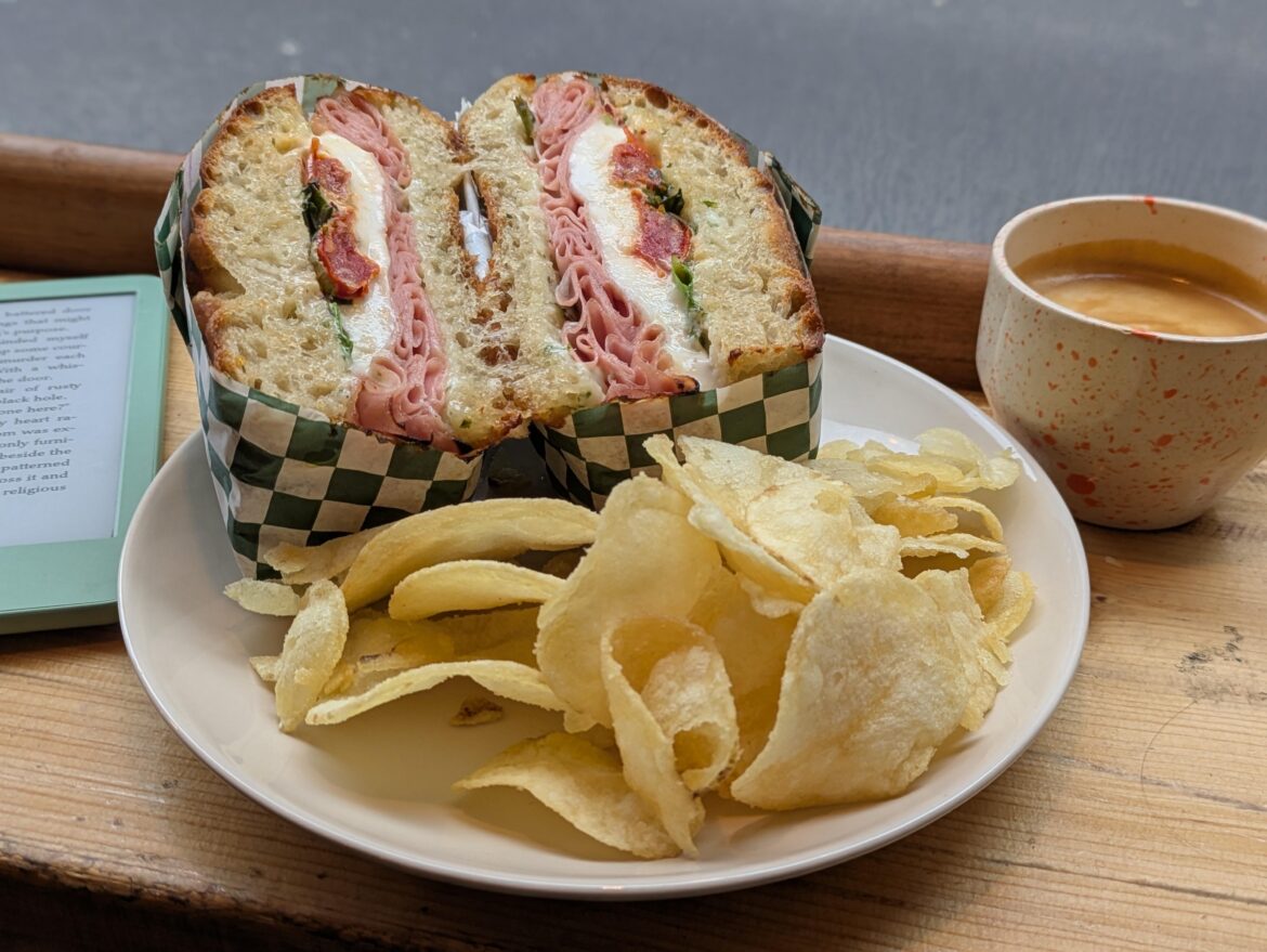 focaccia, mortadella, mozzarella, sunblush tomatoes, basil aioli