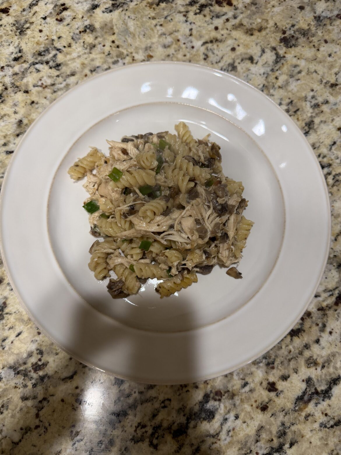 Chicken Tetrazzini casserole with a homemade roux.