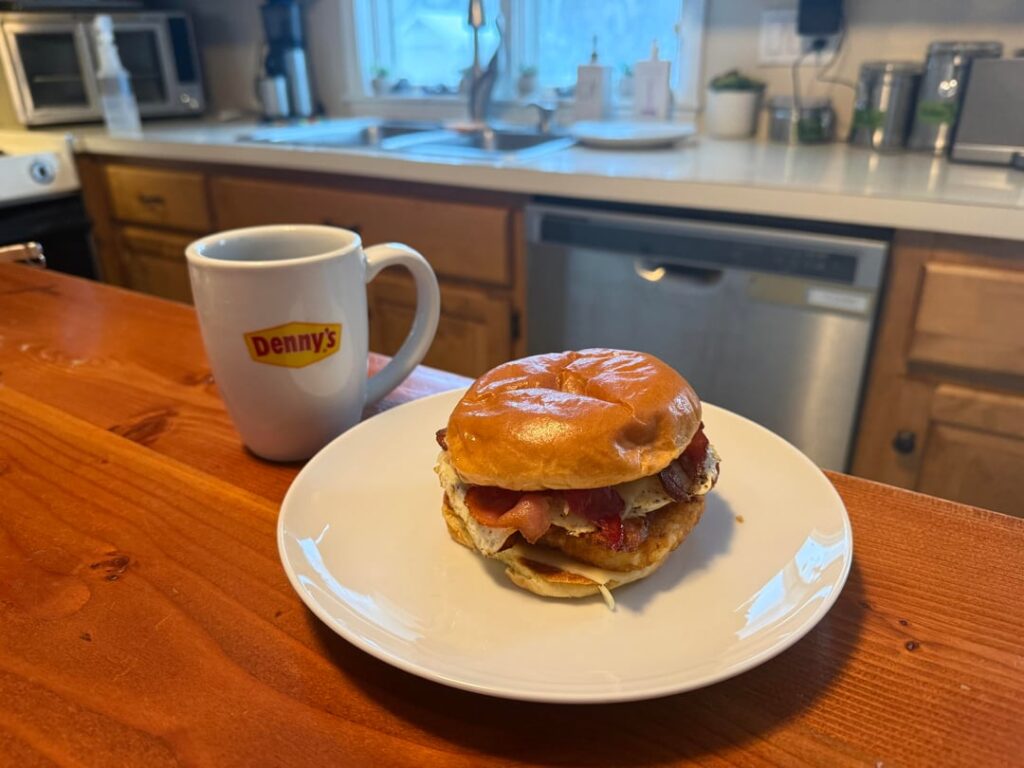 Preparing for the snow. Big boy breakfast sandwich