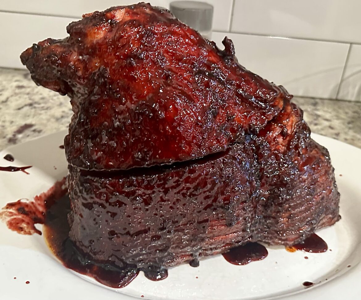 Double smoked with a black cherry bourbon glaze
