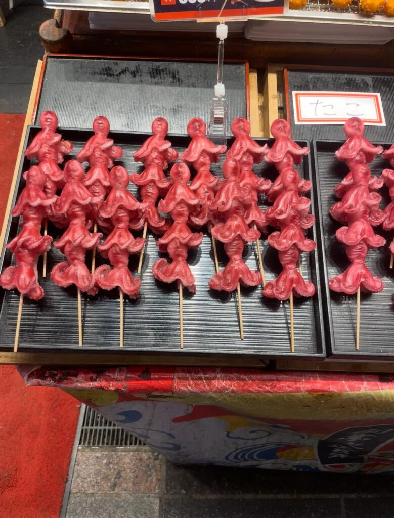 Baby octopus filled with quail egg in a Kyoto side street