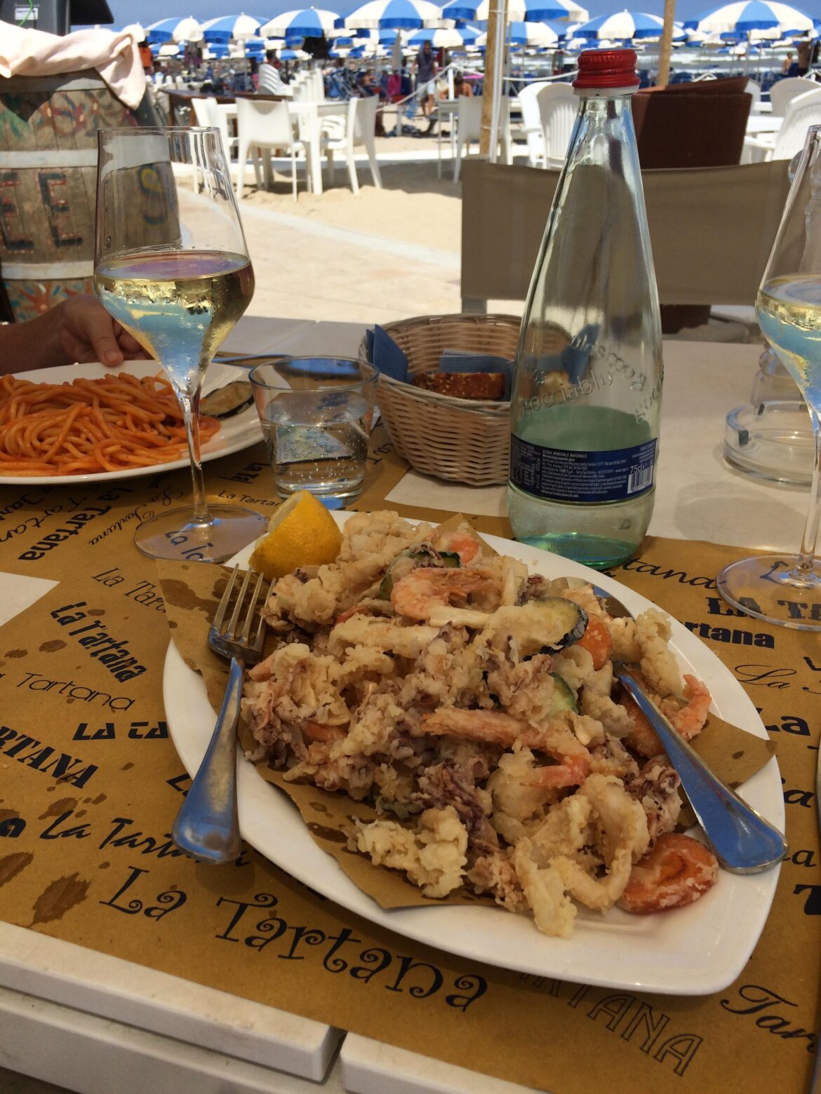 Enjoying Fritto misto di mare, Senigallia, on the lungomare (seaside) in the summer of 2017.