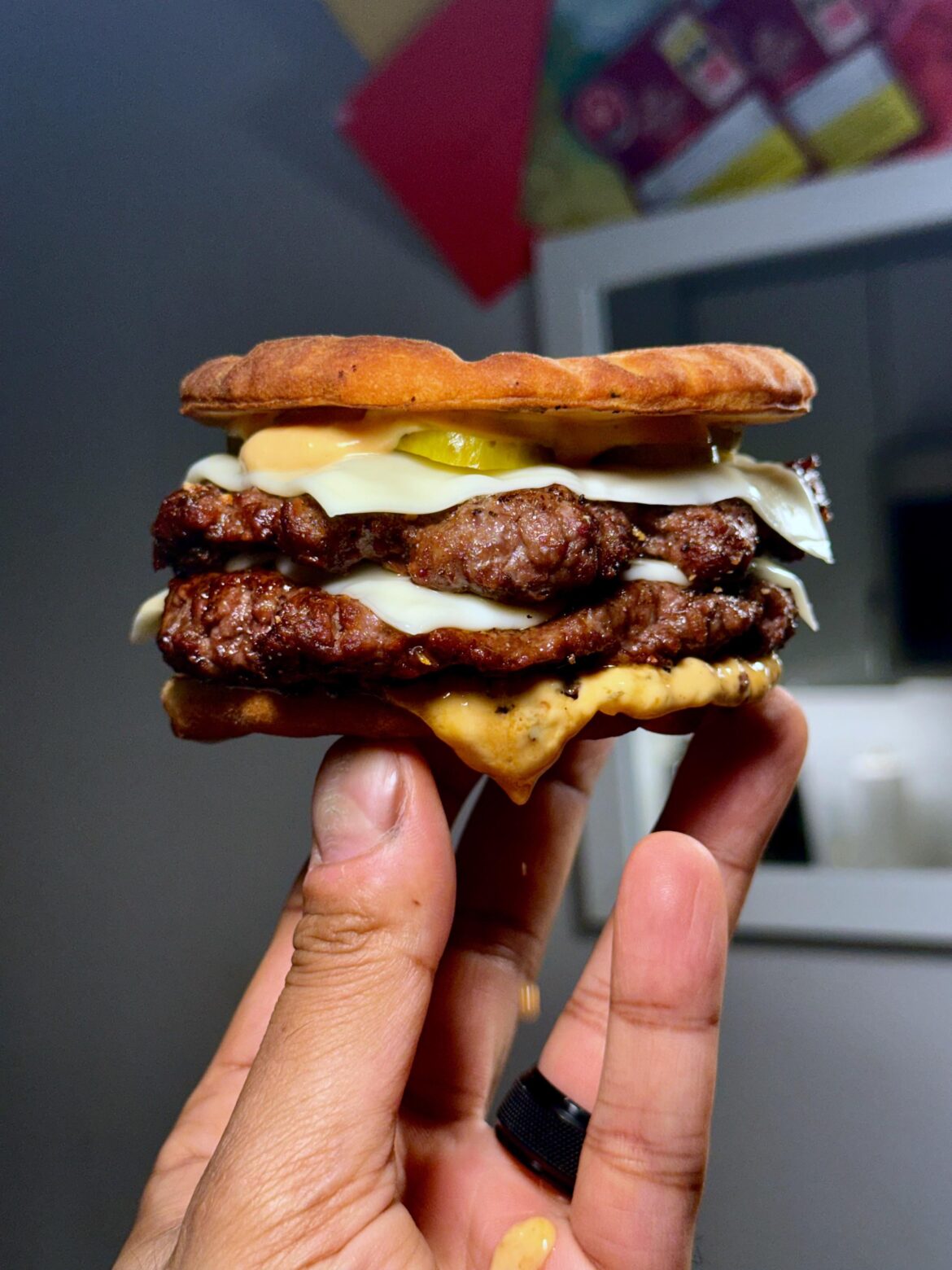 Made a Double using a Garlic Naan bun.