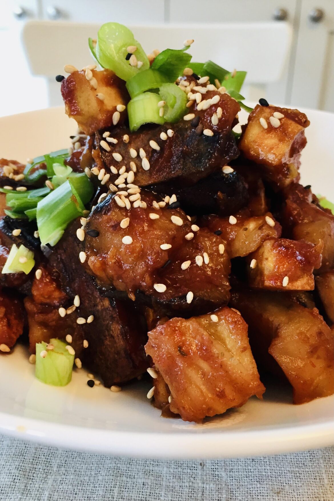 Vegan sweet and sour tofu sweetened with dates