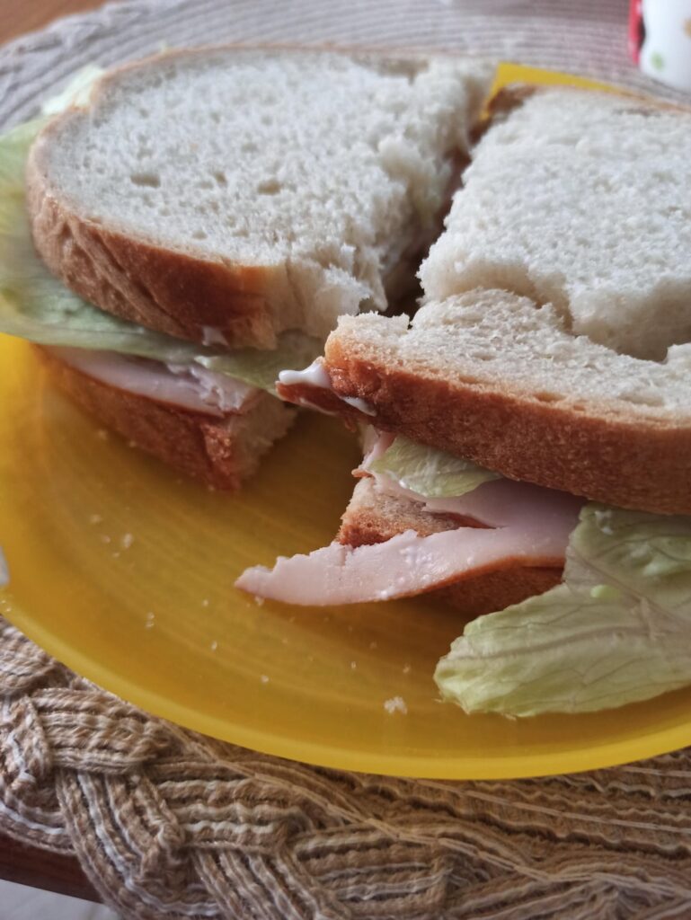 Mayo & chicken ham sandwich for breakfast