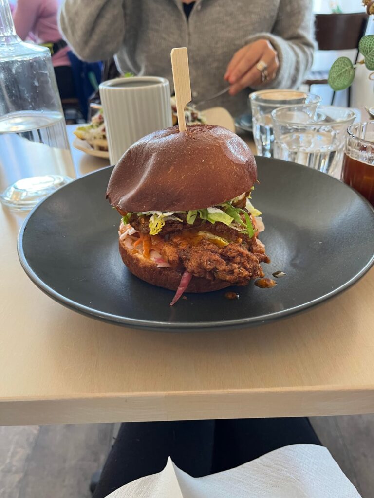 What do you guys think? Buffalo fried chicken, sour cream, pickle slaw, fermented hot sauce honey and lettuce in a large toasted milk bun. Thinking about 950?