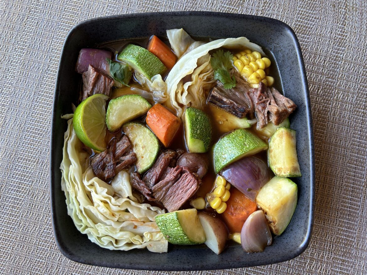 (91 cal/cup) I made a vegan version of Caldo de Res (Mexican beef soup).  227 cal for serving pictured.