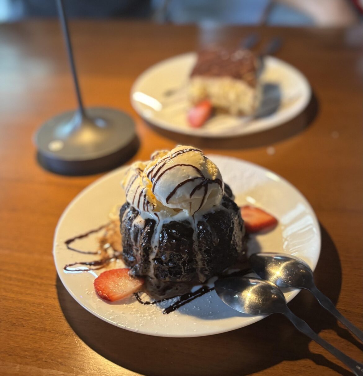 Warm chocolate cake with vanilla ice cream