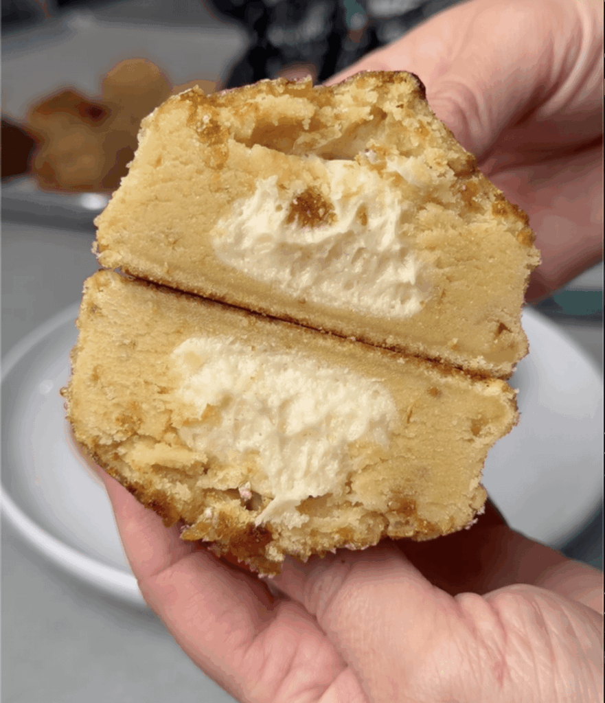 Crème Brûlée cookie with burnt sugar crust.