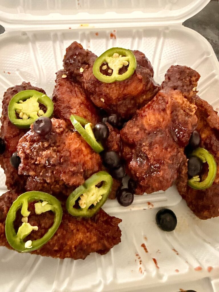 Blueberry jalepeño & Mozambique flavored wings from Frybread in Warwick, RI