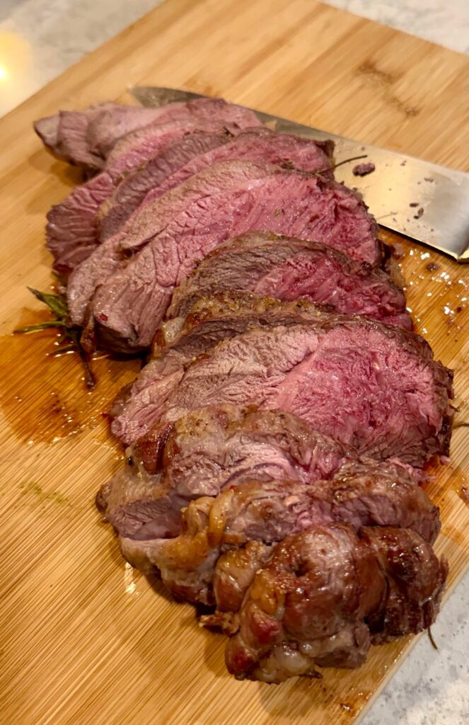 Roast leg of lamb, Dauphine potatoes, and chocolate torte for dessert!