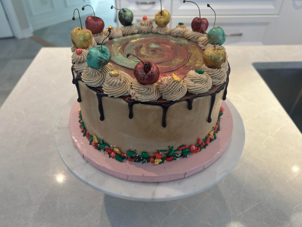 I tried to cover the cherries on my Christmas cake with glitter. I ended up with a ‘happy accident’.