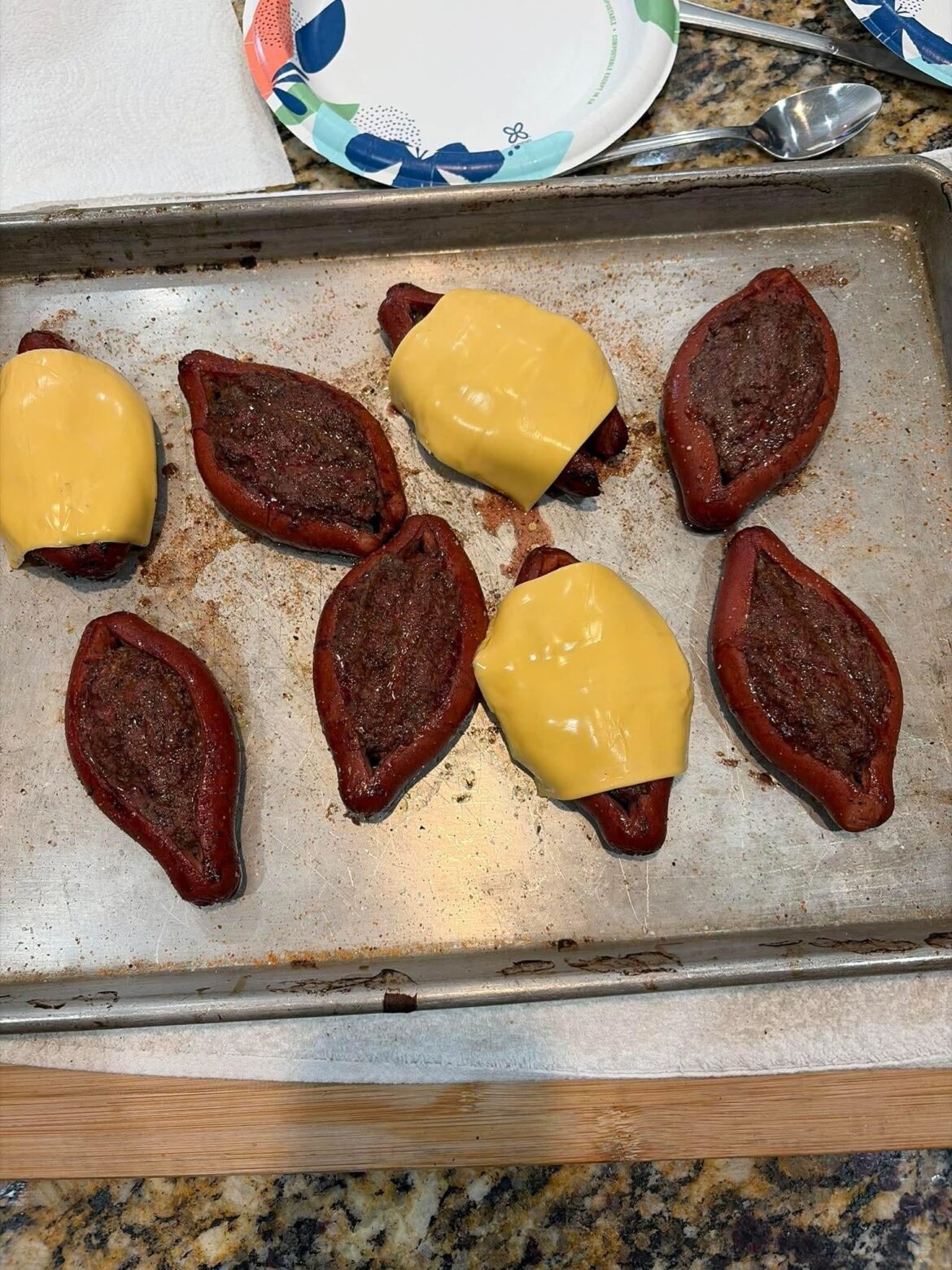 Hamburger stuffed hot dogs