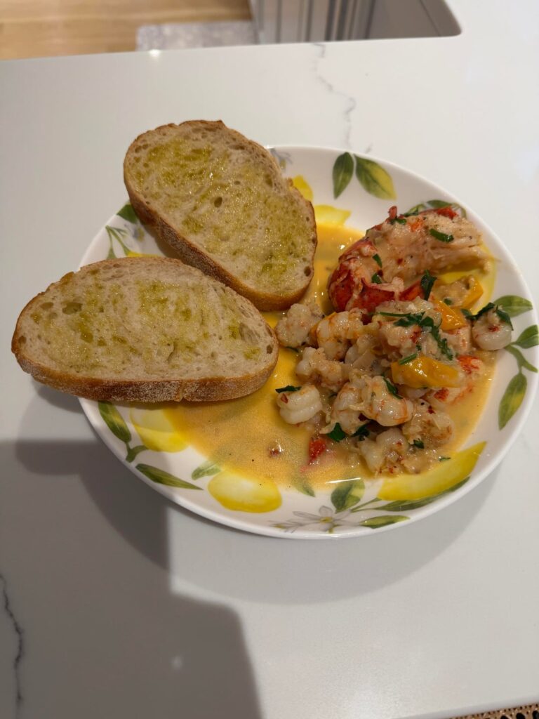 Rock shrimp and lobster in a white wine, clam juice, butter, garlic, shallot sauce. Was fantastic!