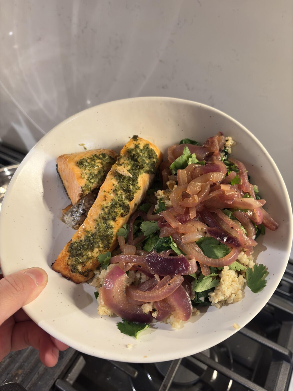 Garlic Ginger Salmon & Bulgur Bowl