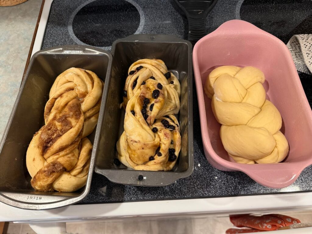 today’s loaves pre rise, post rise, and post bake