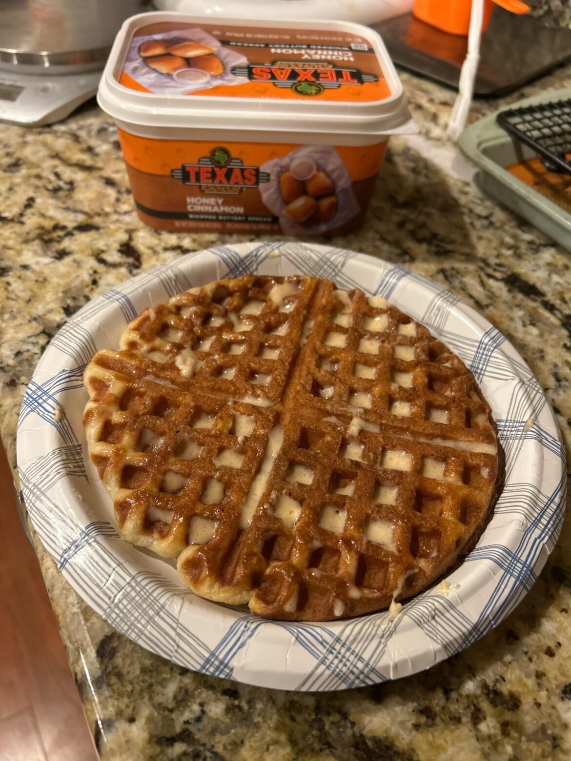Waffle House waffle with Texas Roadhouse butter