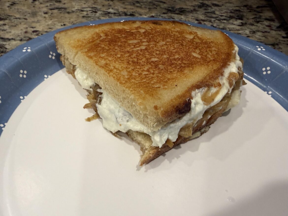 Was told to post this here. Caramelized onions and goat cheese melt