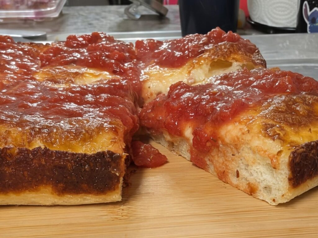 First time making and tasting Detroit Style Pizza. Now I understand what y'all are talking about!