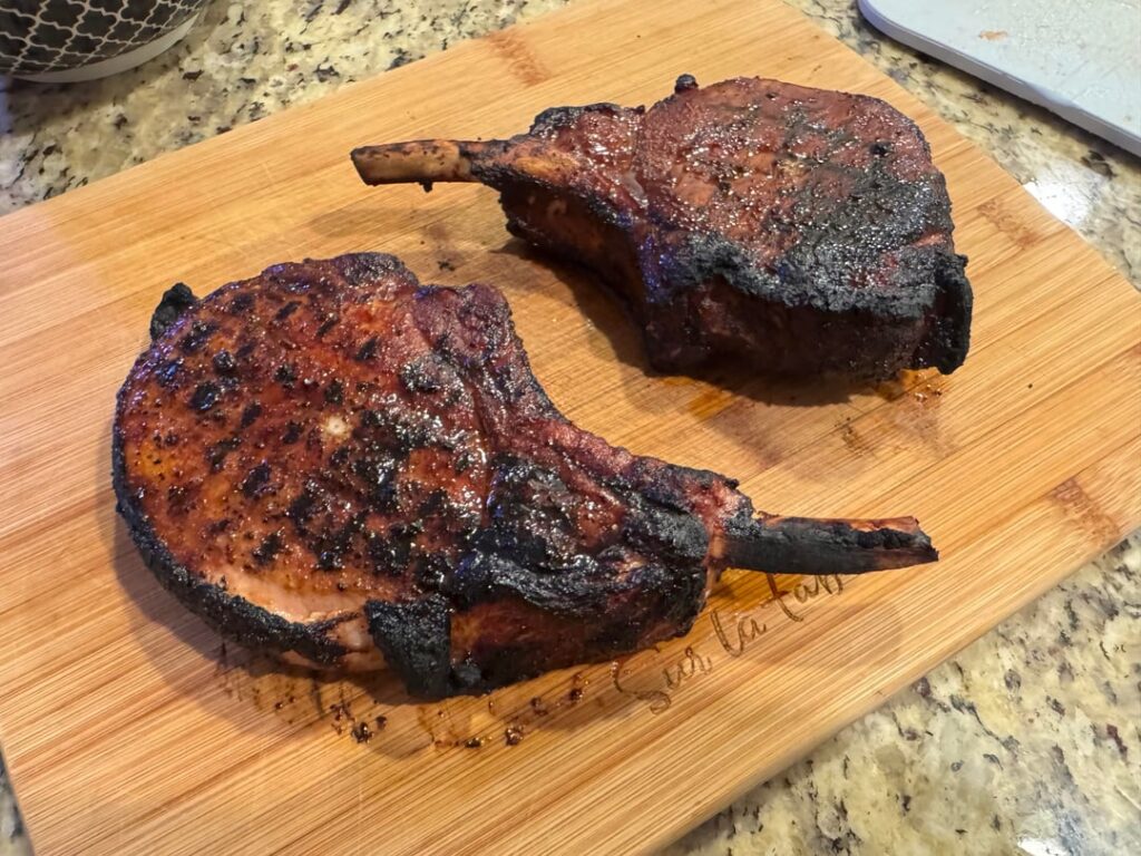 Smoked and seared pork chops
