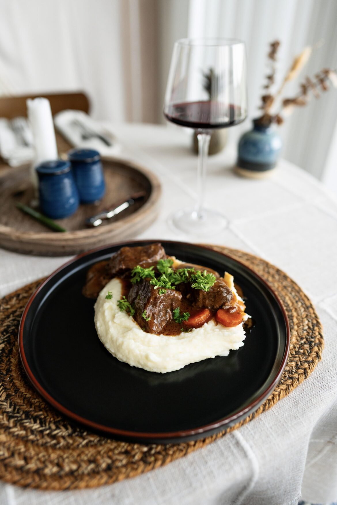 Beef Bourguignon and mashed potatoes. [OC]
