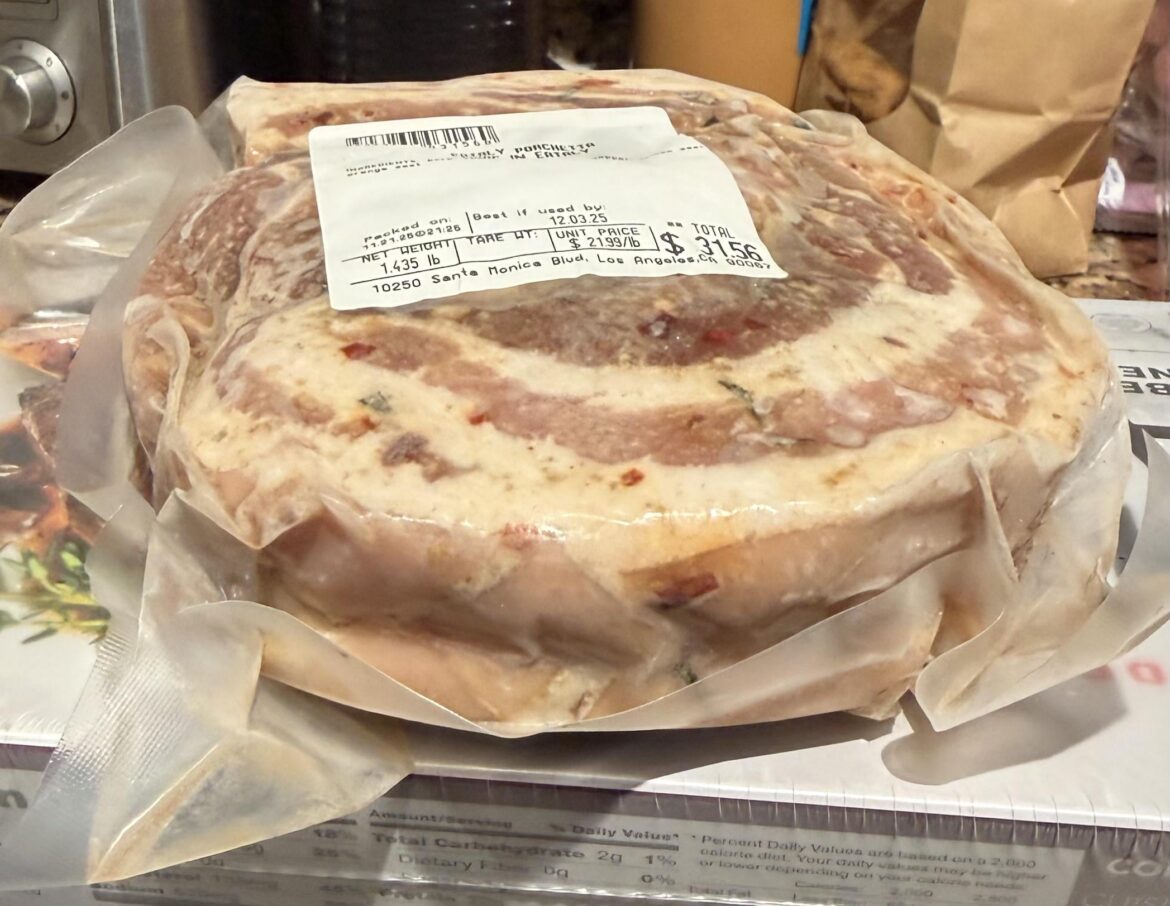 Any ideas on time and temperature for a slice of porchetta?