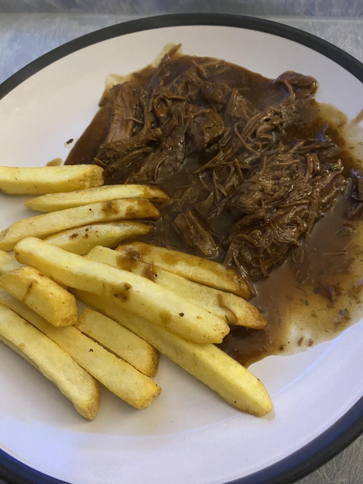 Slow cooked brisket with chips, don’t look the best but it tasted amazing!