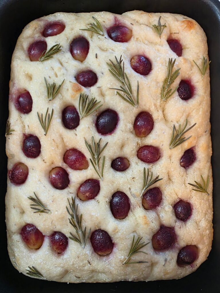 Grape rosemary focaccia + my cat named Focaccia