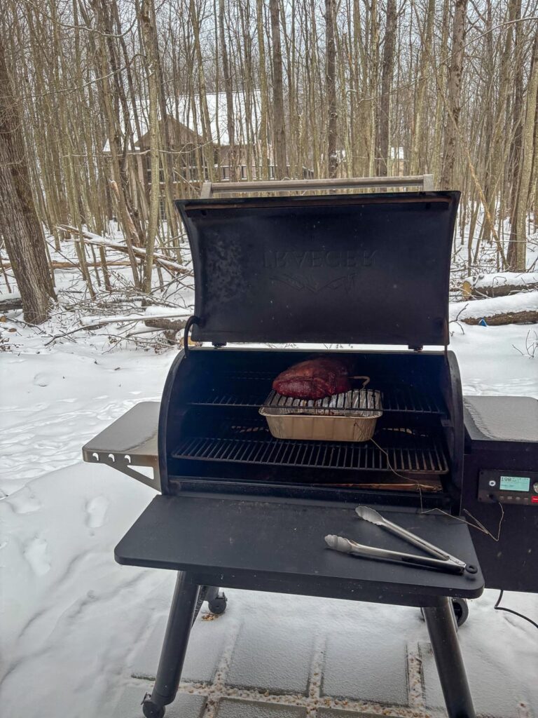 Smoked a 18 hour pork shoulder while skiing