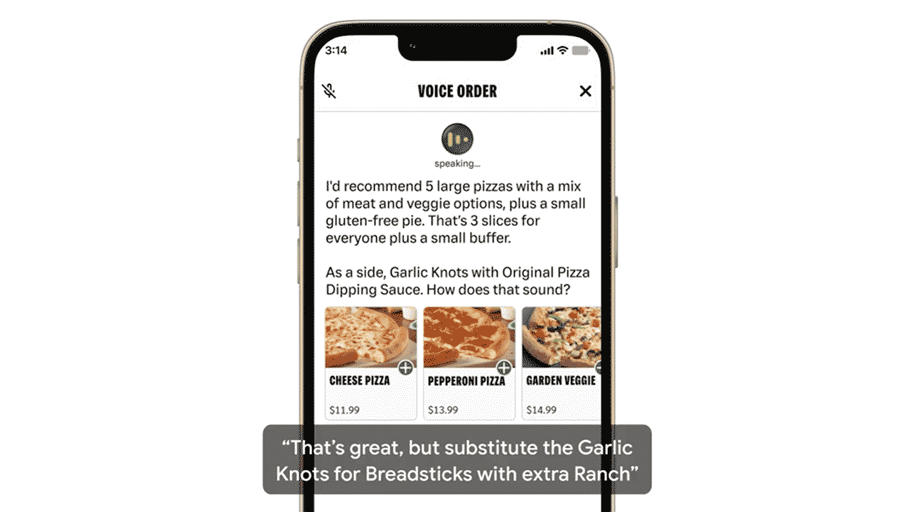 This is an example of the AI food ordering agent from Papa Johns.