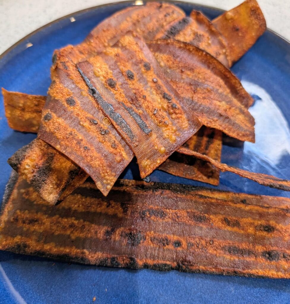 Experimenting with Tofu Paper Facon (147cal, 12g protein)