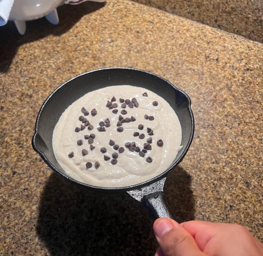 Chips Ahoy! flavored cookie baked in a cast iron skillet Chips Ahoy! flavored cookie baked in a cast iron skillet