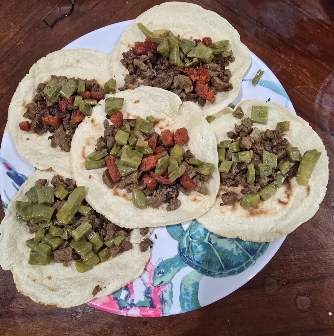 Campechano home made tacos. Salsa, cilantro, lime and onion out of frame but they are there.