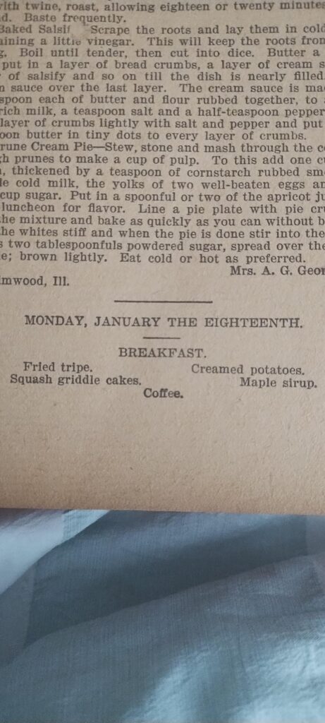 Menu for January 18th 1896