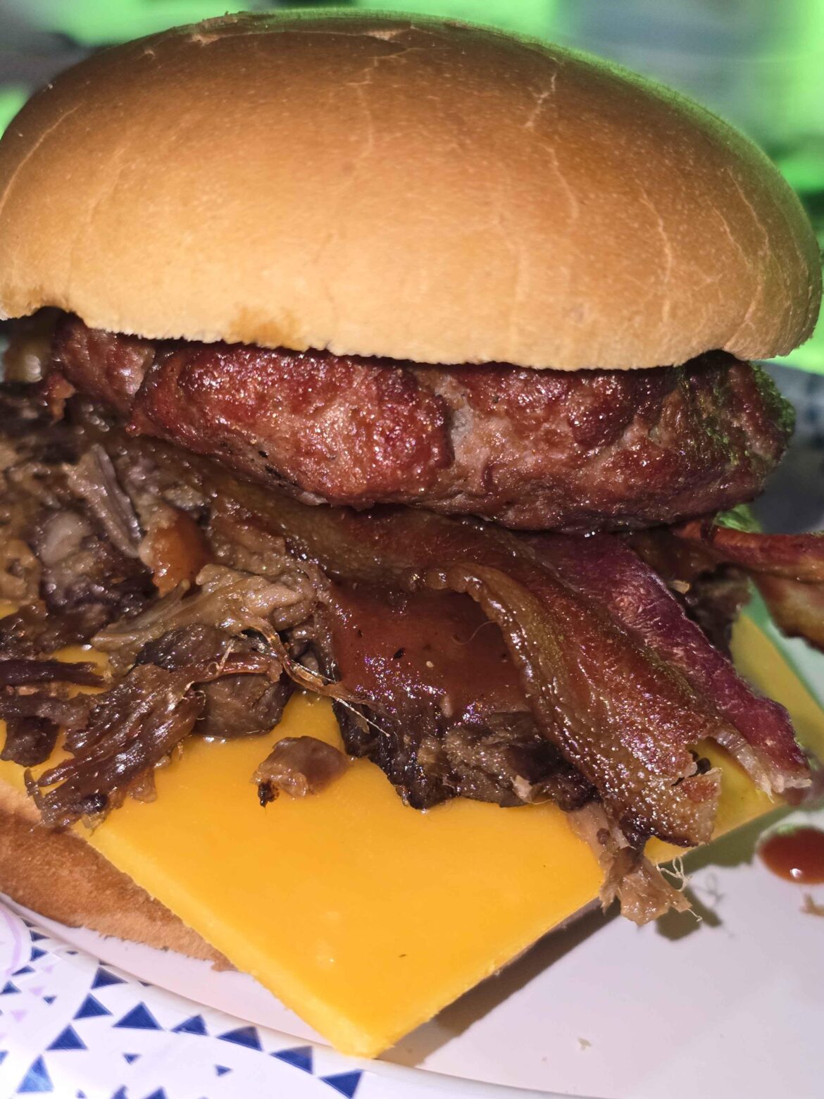 BBQ smoked bacon brisket burger