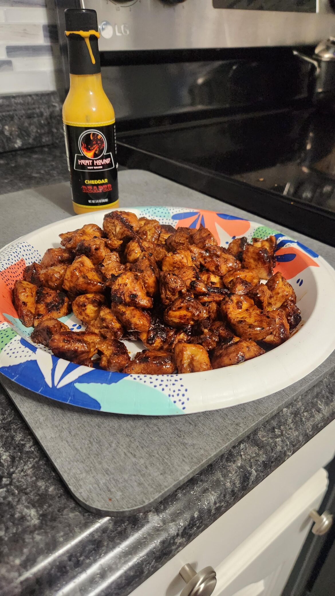 Chicken breast with Cheddar Reaper hot sauce glaze