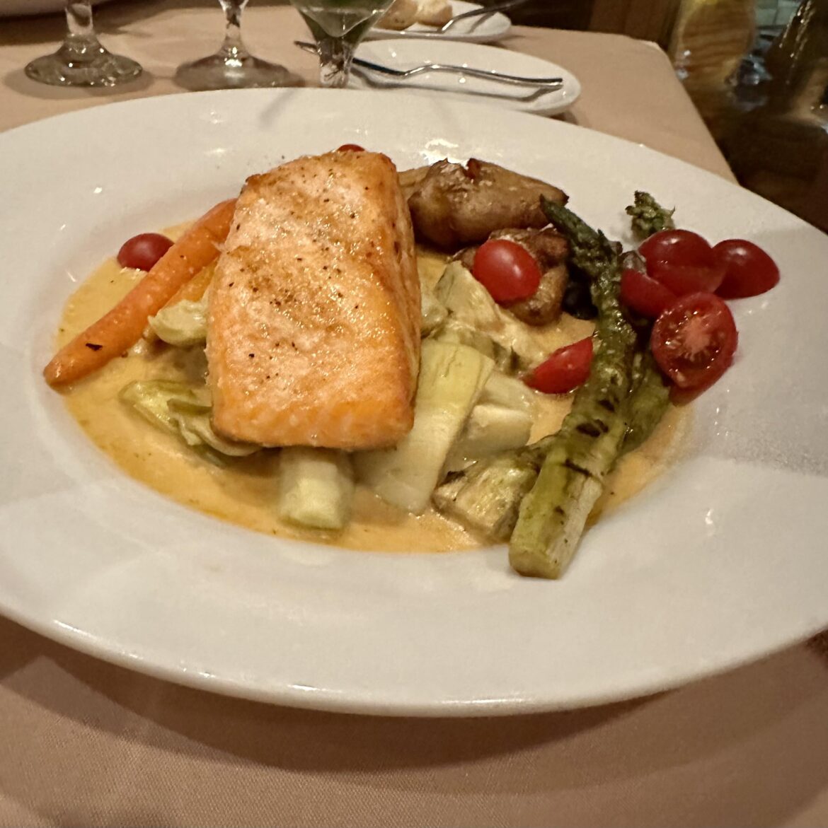Halibut in Lemon Cream Sauce with Vegetable Medley