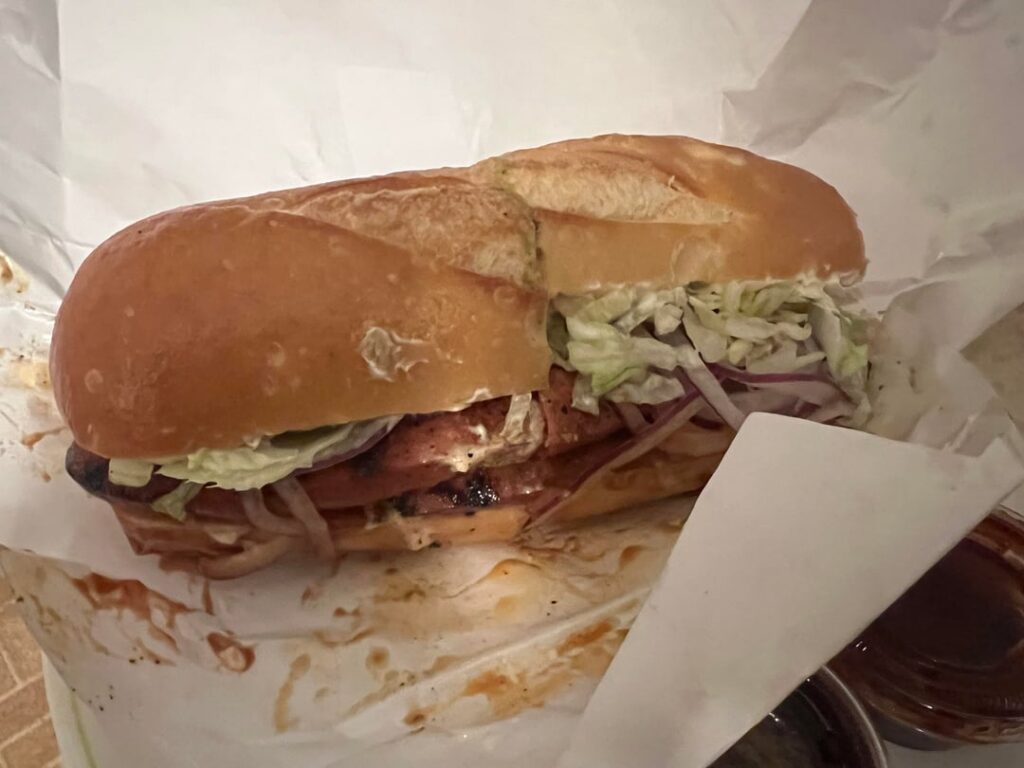 Hot link sandwich from Kinder’s