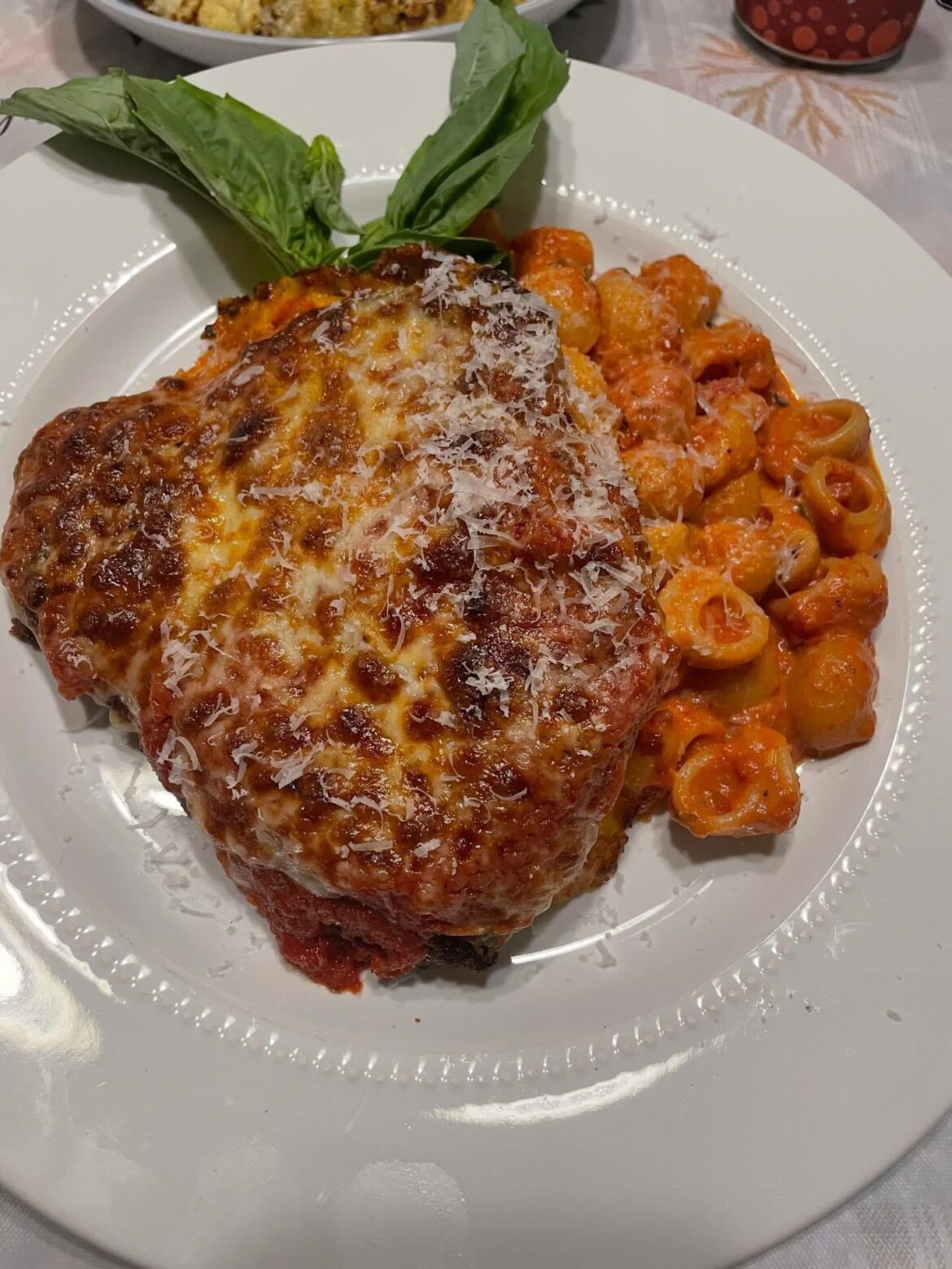 Chicken Parmesan with shellbow alla vodka sauce