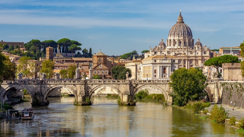 View of St. Peter's Basilica and the Tiber River in Rome