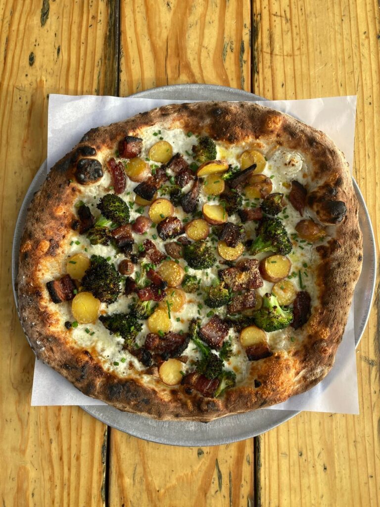 Non traditional toppings but traditional style pizza