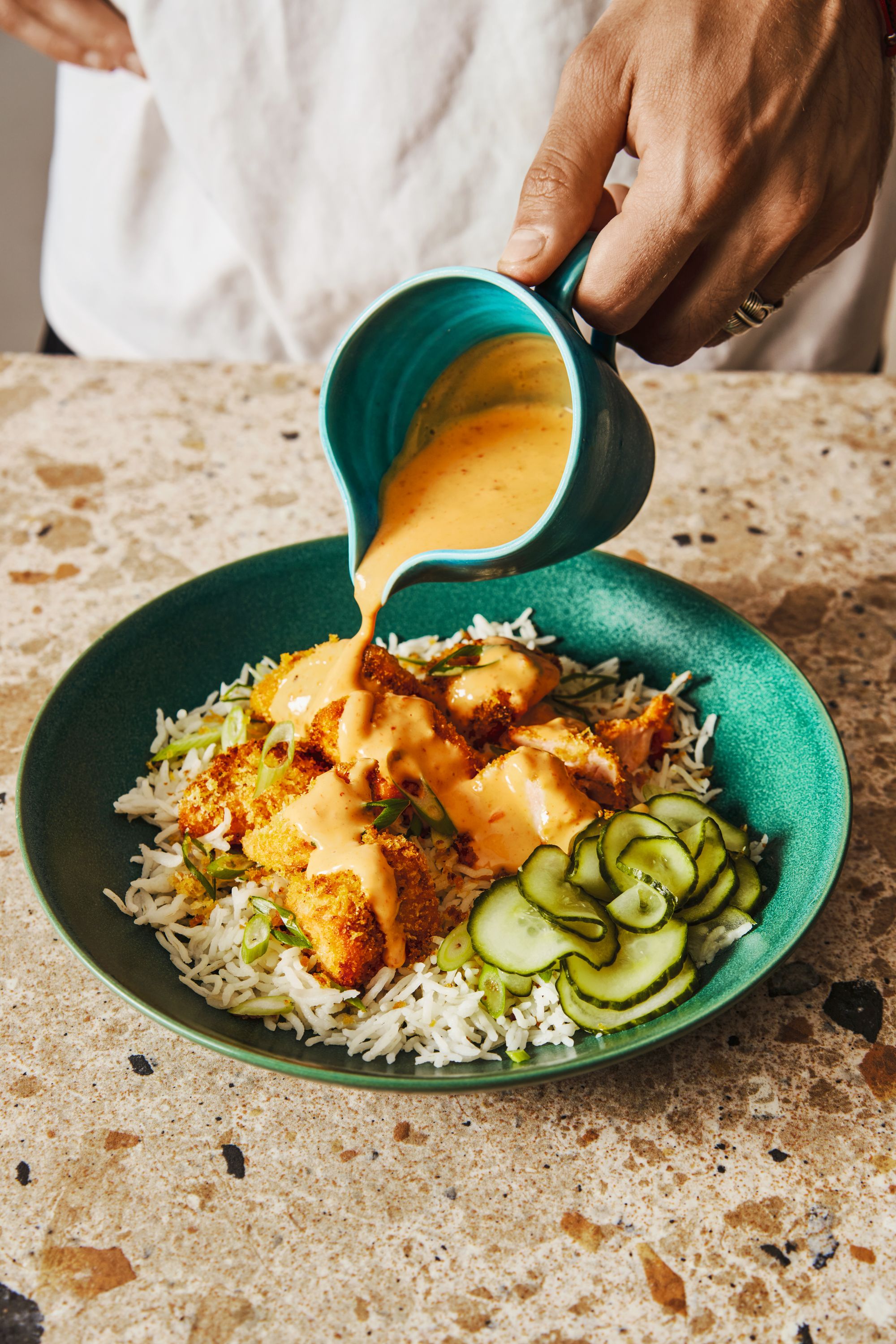 Crispy salmon with bang bang sauce — a fast dinner with enough protein to keep you full, not sleepy