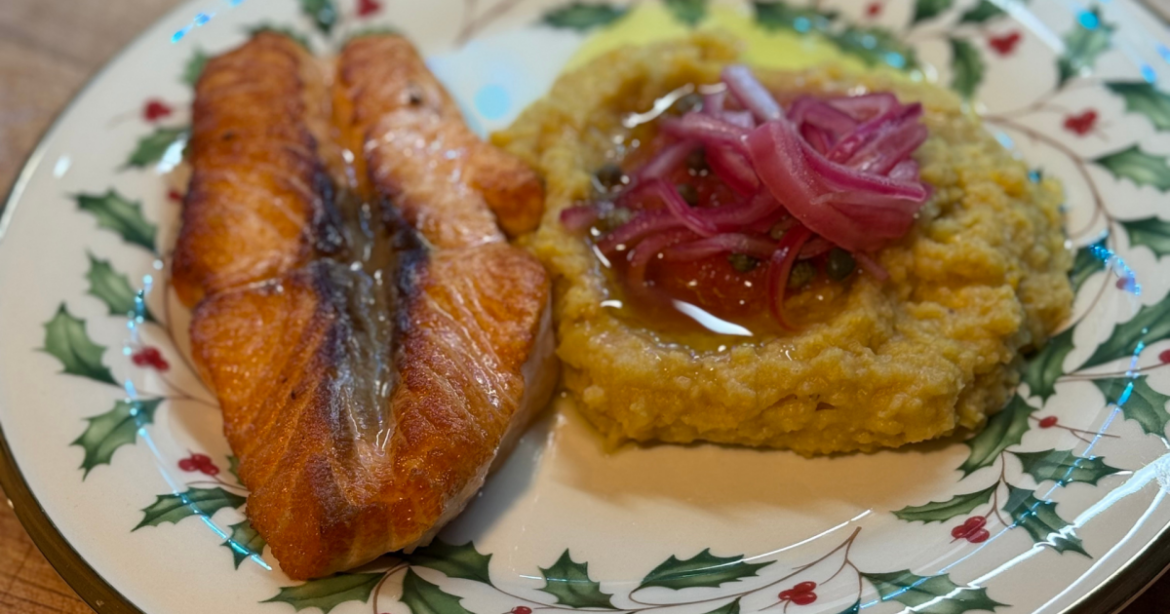 Salmon and Fava High-Protein Mediterranean Diet Meal Idea