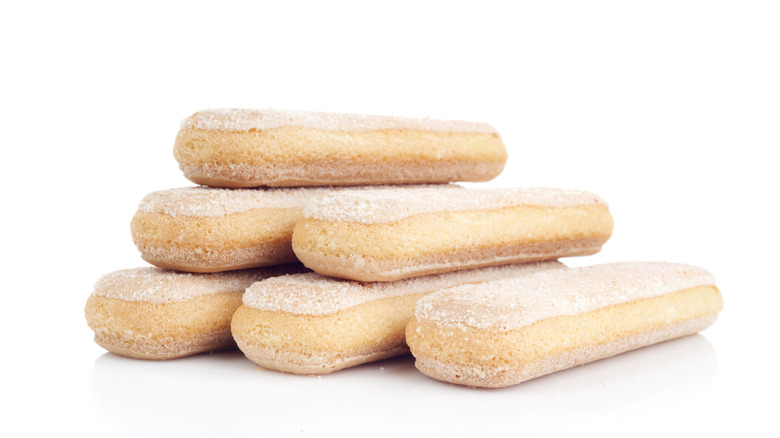 A stack of lady fingers on an isolated white background