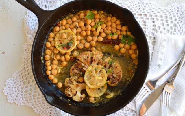 Seared Cauliflower and Chickpeas Piccata b